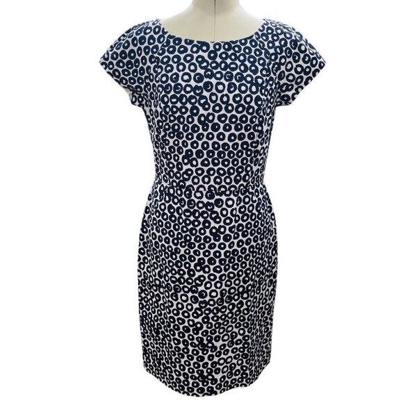 J.Crew Pencil Dress Sheath Women Size 4 Ivory Navy Circles Lined Knee L *FLAW - Picture 6 of 15